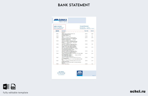 цифровая загрузка шаблона банковской выписки ASA Banka Боснии и Герцеговины